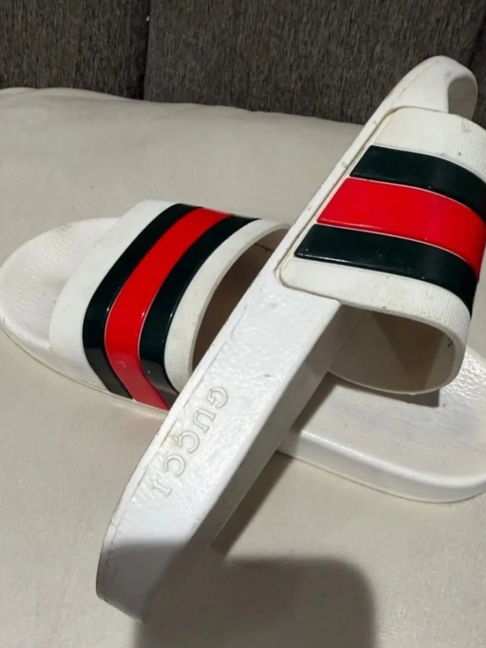 Authentic Gucci white with red and green stripes Slides unisex- womens size 5